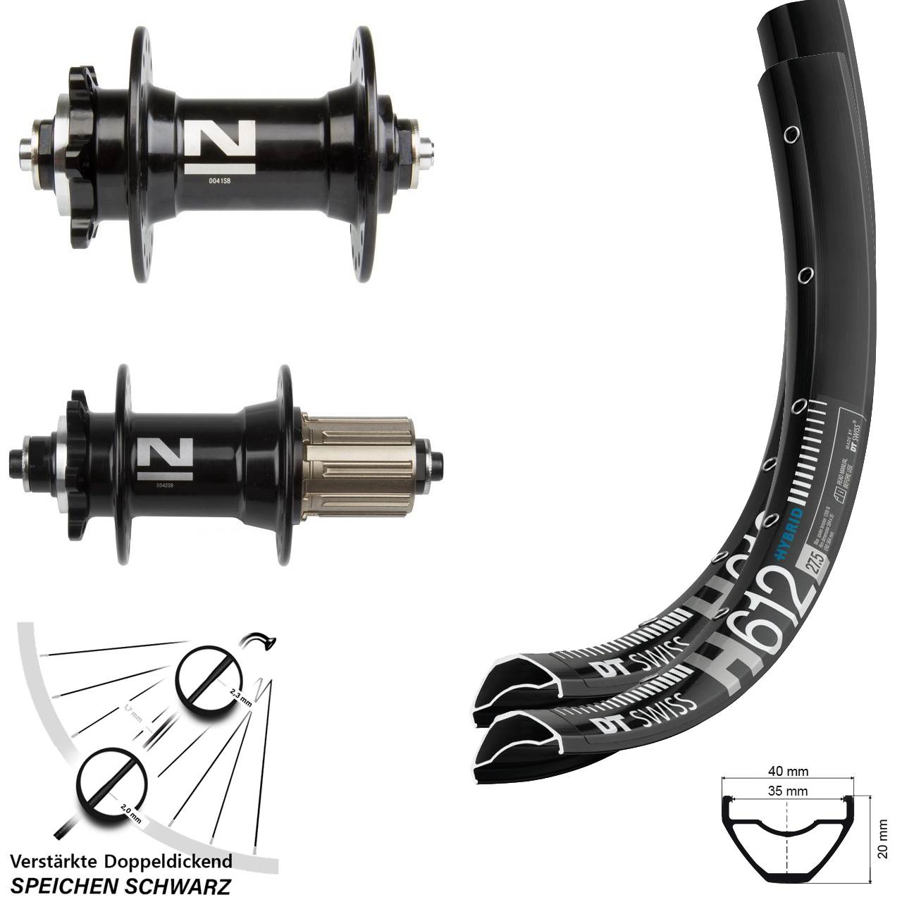 Disc Laufradsatz für Schnellspanner 27,5 Zoll DT Swiss H 612 Novatec D041/D042 8-11 fach