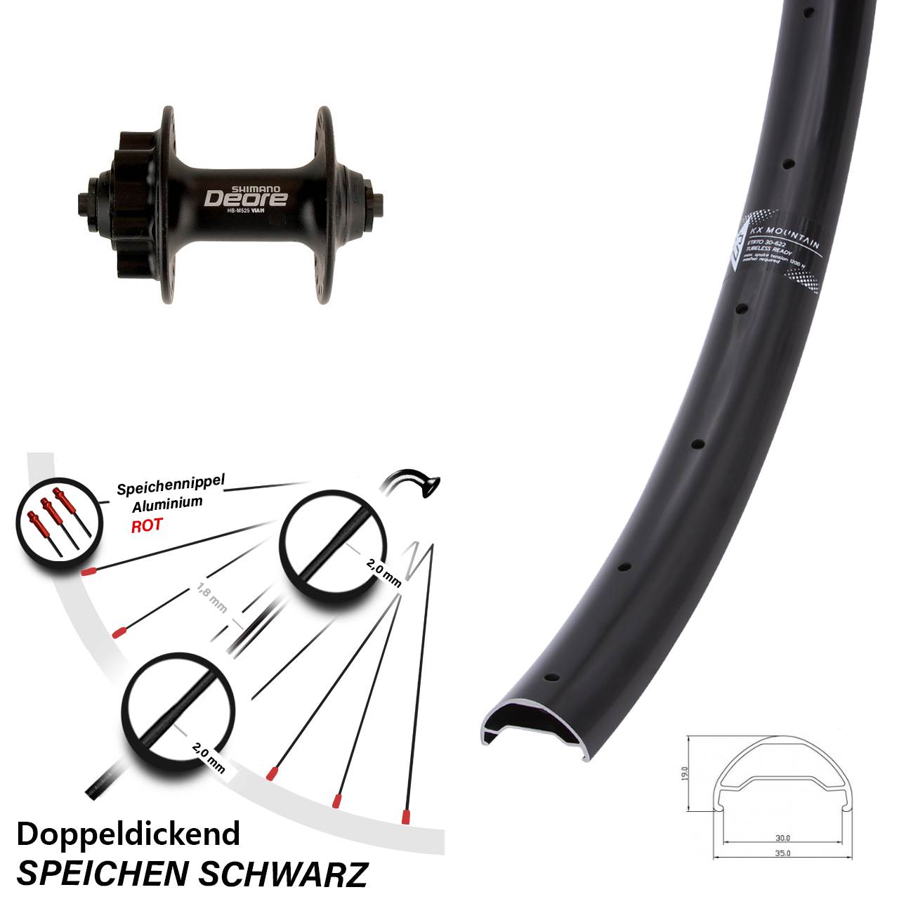 Disc Laufrad für Schnellspanner 29 Zoll KX Mountain Shimano Deore HB-M525
