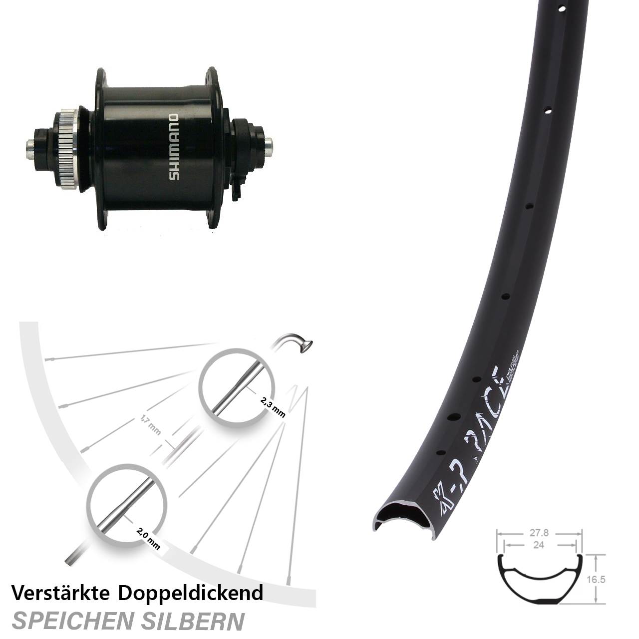 KX-R Race Shimano DH-UR700 Disc Laufrad mit Nabendynamo für Schnellspanner
