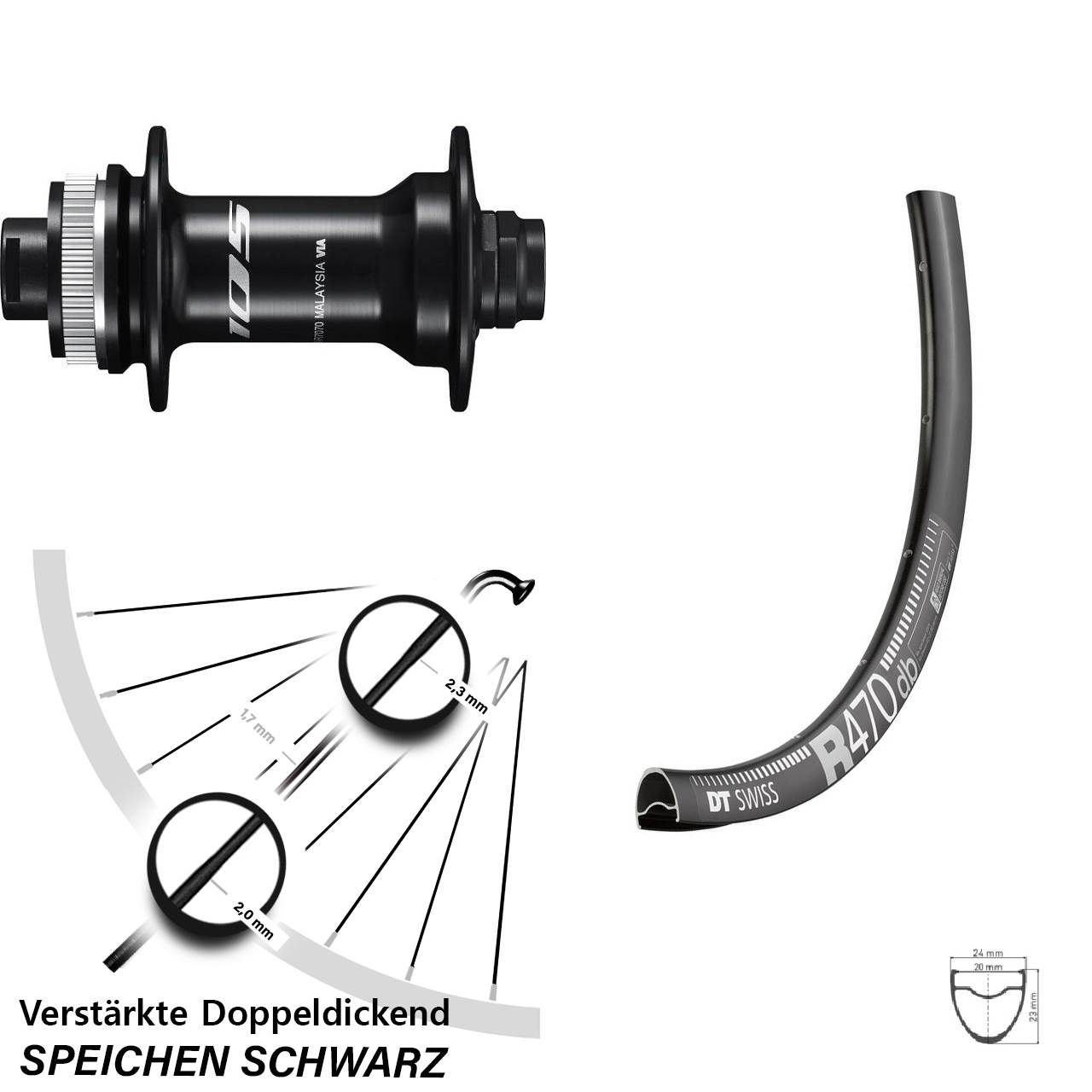 DT Swiss R470 Shimano 105 28 Zoll Centerlock Vorderrad 12x100