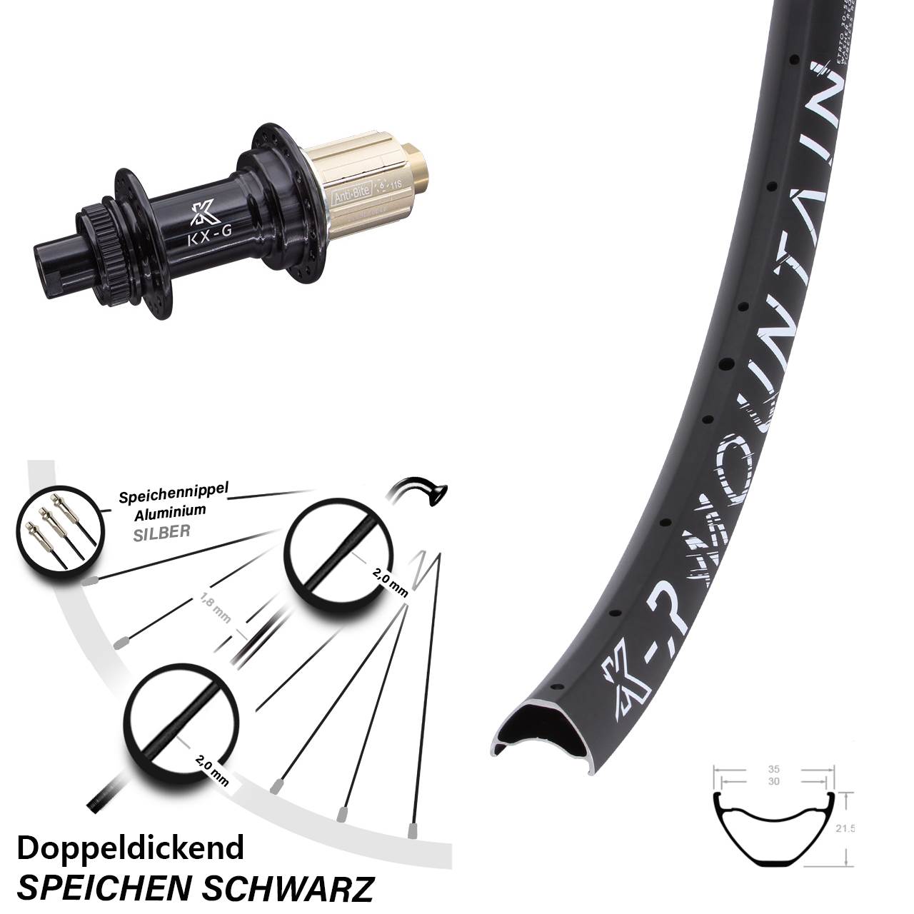 Hinterrad Centerlock 12x142 29 Zoll KX-GR Mountain 8-12 fach HG