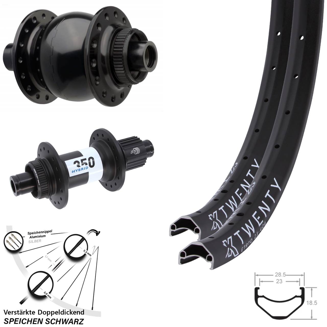 KX Twenty DT Swiss Hybrid 350 SON 28 20 Zoll Laufradsatz Disc Boost Micro Spline
