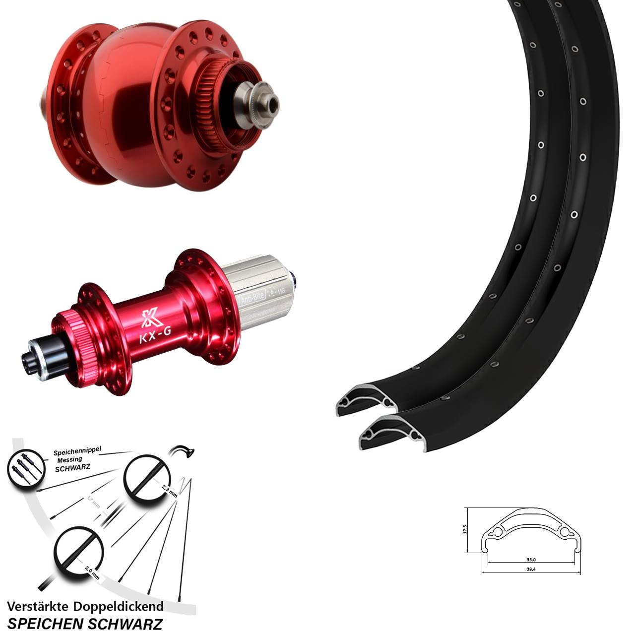 Ryde Disc 35 KX-G rot SON delux 29 Zoll Laufradsatz für Schnellspanner 8-12 fach