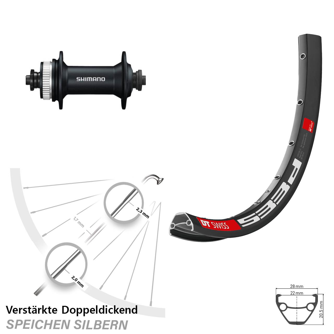 28-29 Zoll DT Swiss 533d Shimano HB-M4050 Disc Laufrad QR