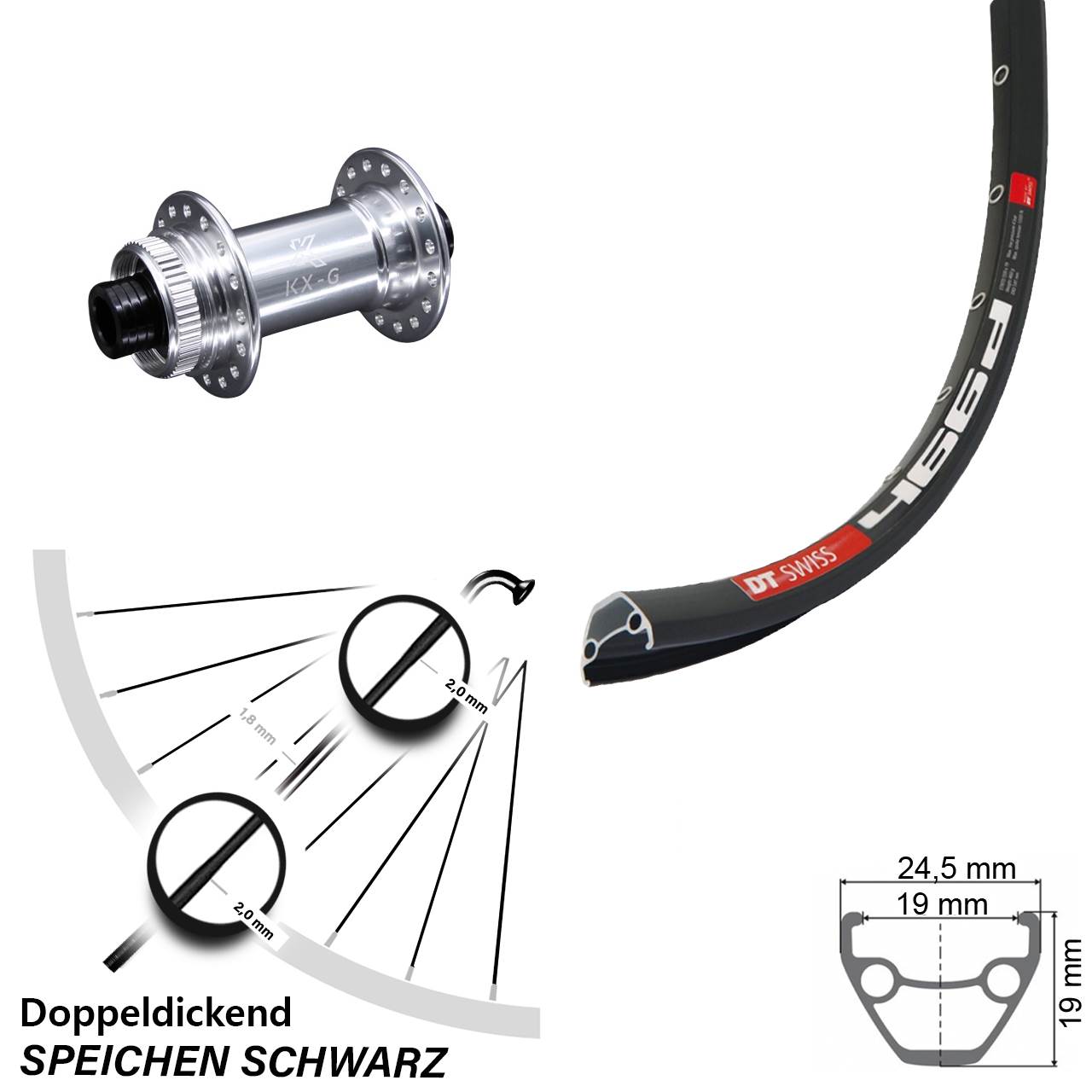 Centerlock Vorderrad 15x100 28 Zoll DT Swiss 466 KX-G