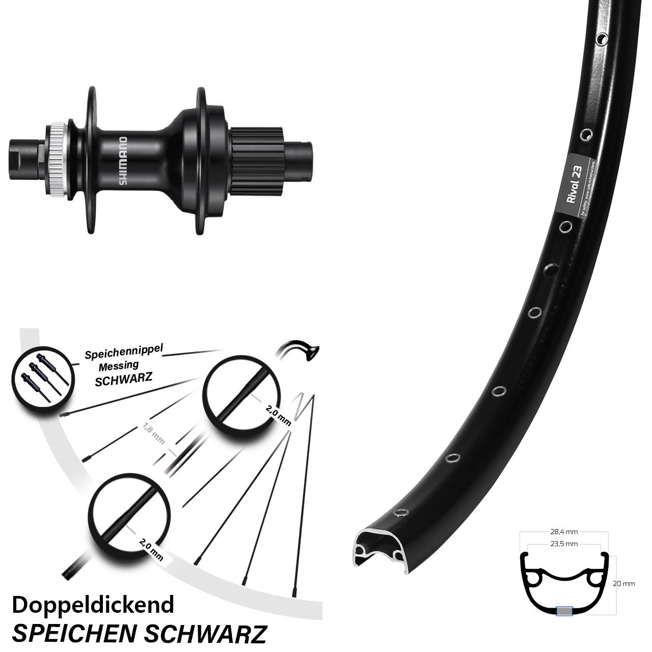 Hinterrad Centerlock 12x142 27,5 Zoll Ryde Rival 23 Shimano FH-MT510 Micro Spline