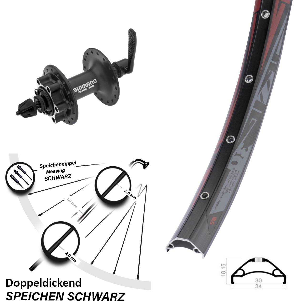 29 Zoll Rodi TRYP 30 Shimano Alivio 6-Loch Vorderrad für Schnellspanner