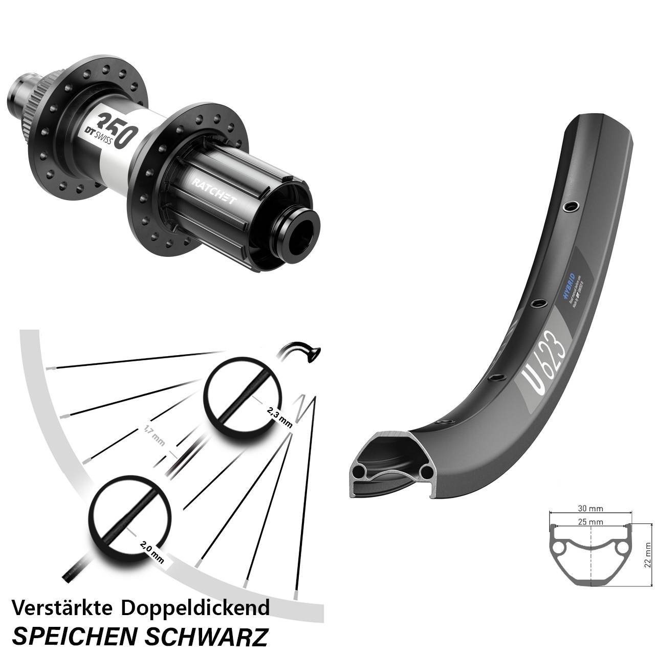28-29 Zoll DT Swiss U623-350 Hinterrad 12x142 8-11 fach Centerlock