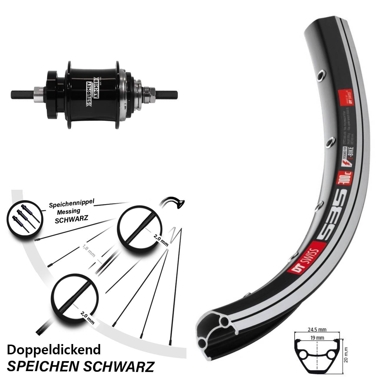 Hinterrad 28 Zoll DT Swiss 535 Sturmey Archer Automatic 2 Gang schwarz