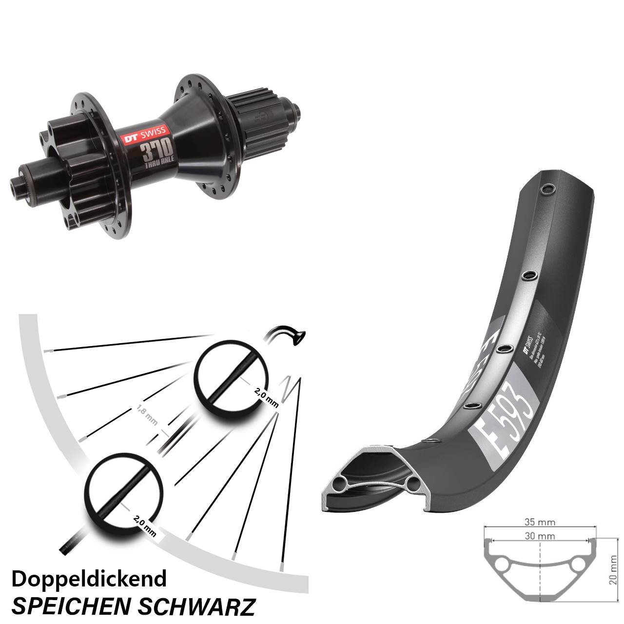 Disc Laufrad für Schnellspanner 27,5 Zoll DT Swiss E 593-370 Hybrid Shimano Micro Spline