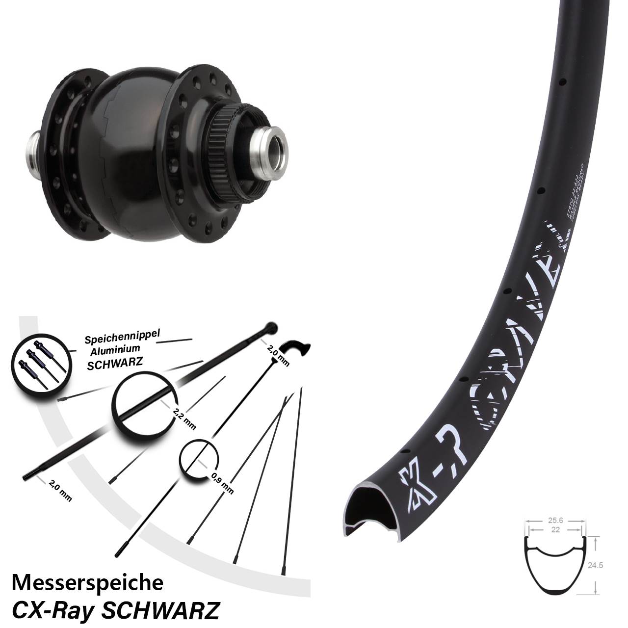 Centerlock Dynamo-Vorderrad 12x100 29 Zoll KX-R Gravel SONdelux CX-Ray