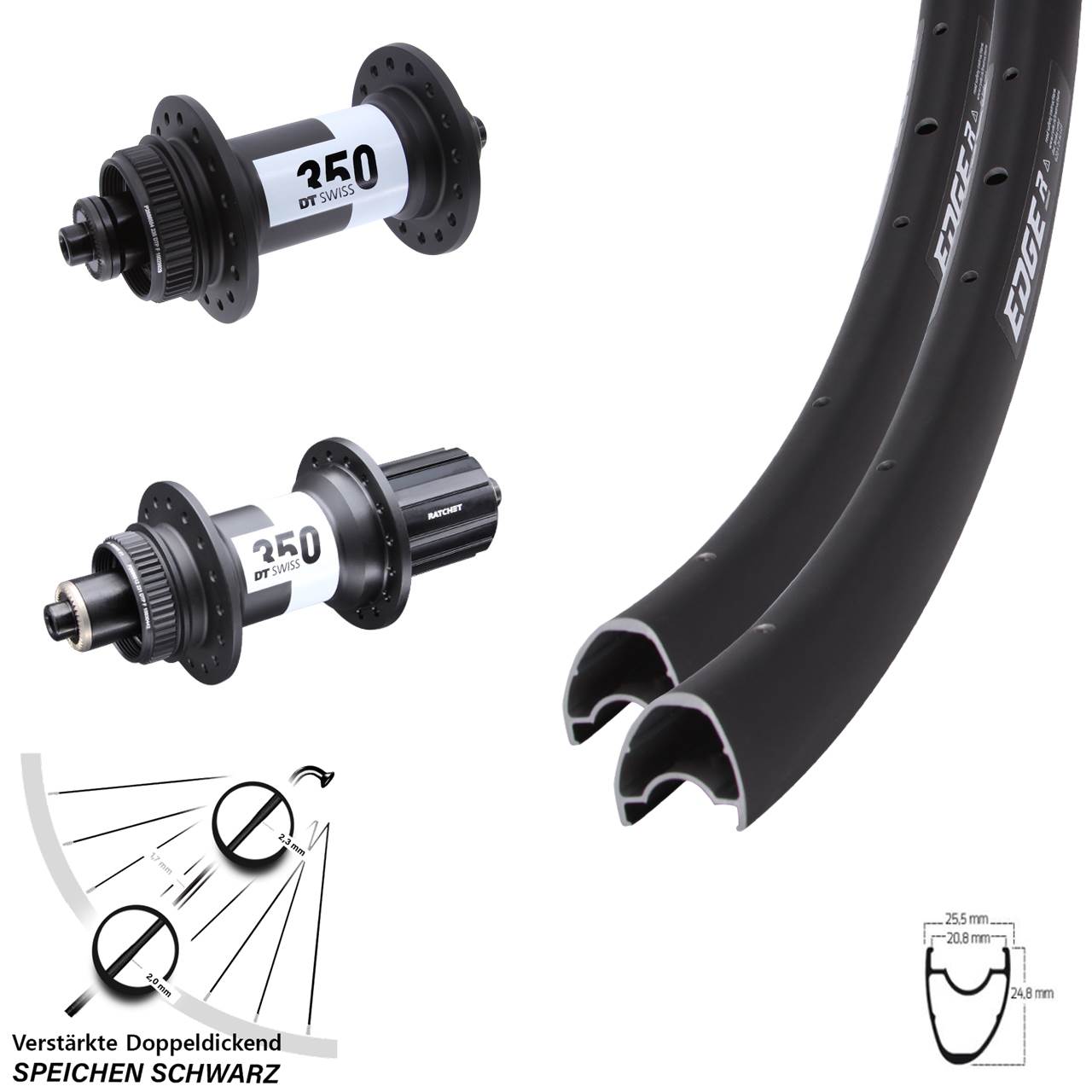 Disc Laufrad-Satz 28 Zoll Ryde Edge R25 OS DT Swiss 350 11-12 fach QR