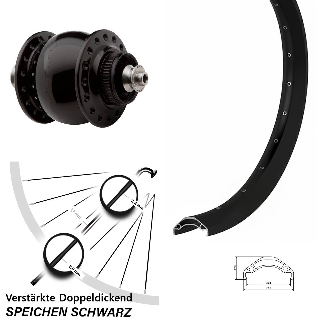 29 Zoll Ryde Disc 35 SON 28 Centerlock Vorderrad mit Nabendynamo für Schnellspanner