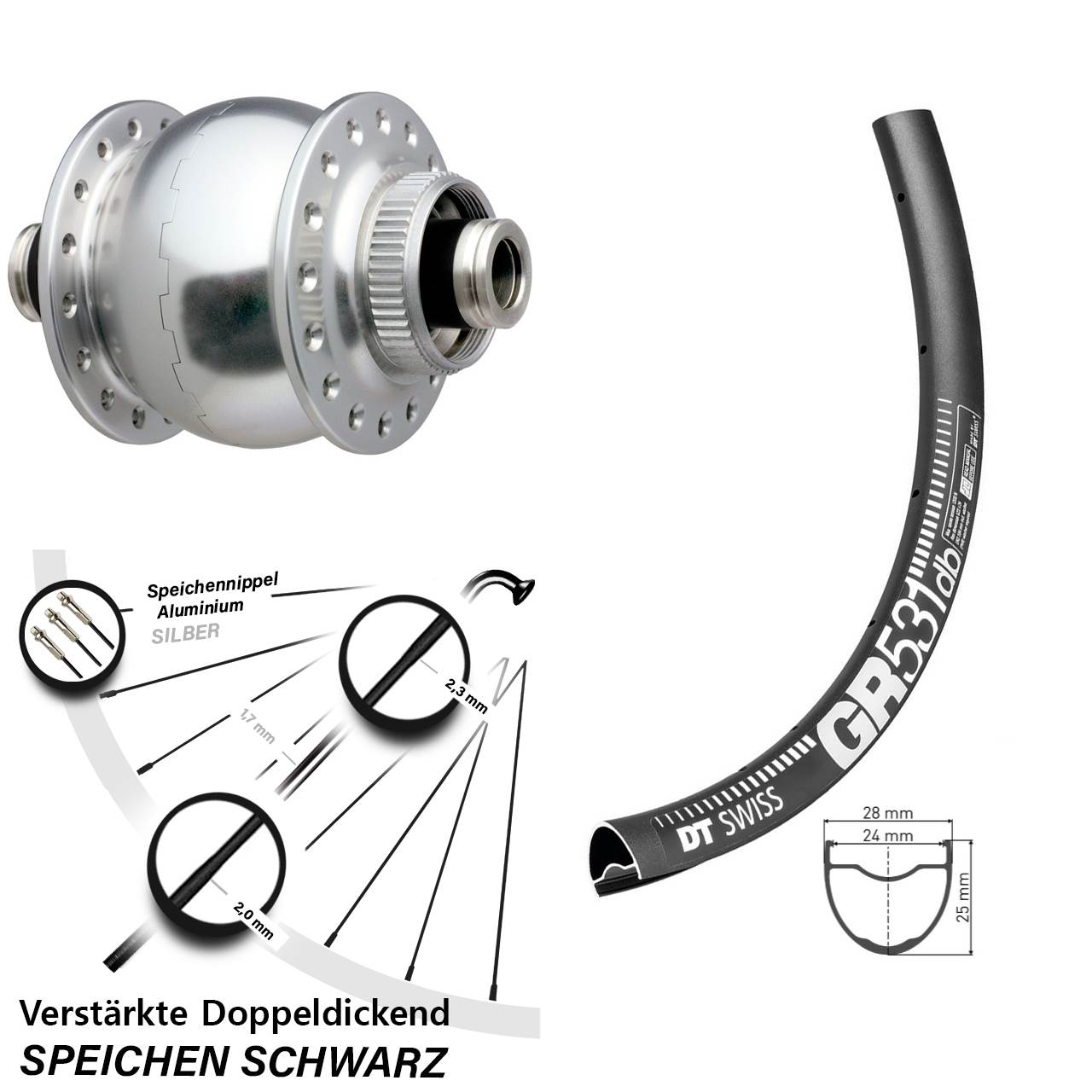 SONdelux DT Swiss GR531 27,5 Zoll Nabendynamovorderrad Centerlock 12x100