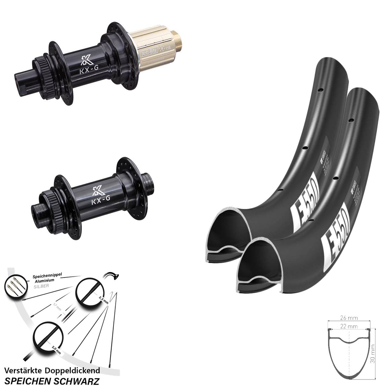 28 Zoll DT Swiss E550 KX-G Centerlock Laufradsatz 12x100/142 8-12 fach HG