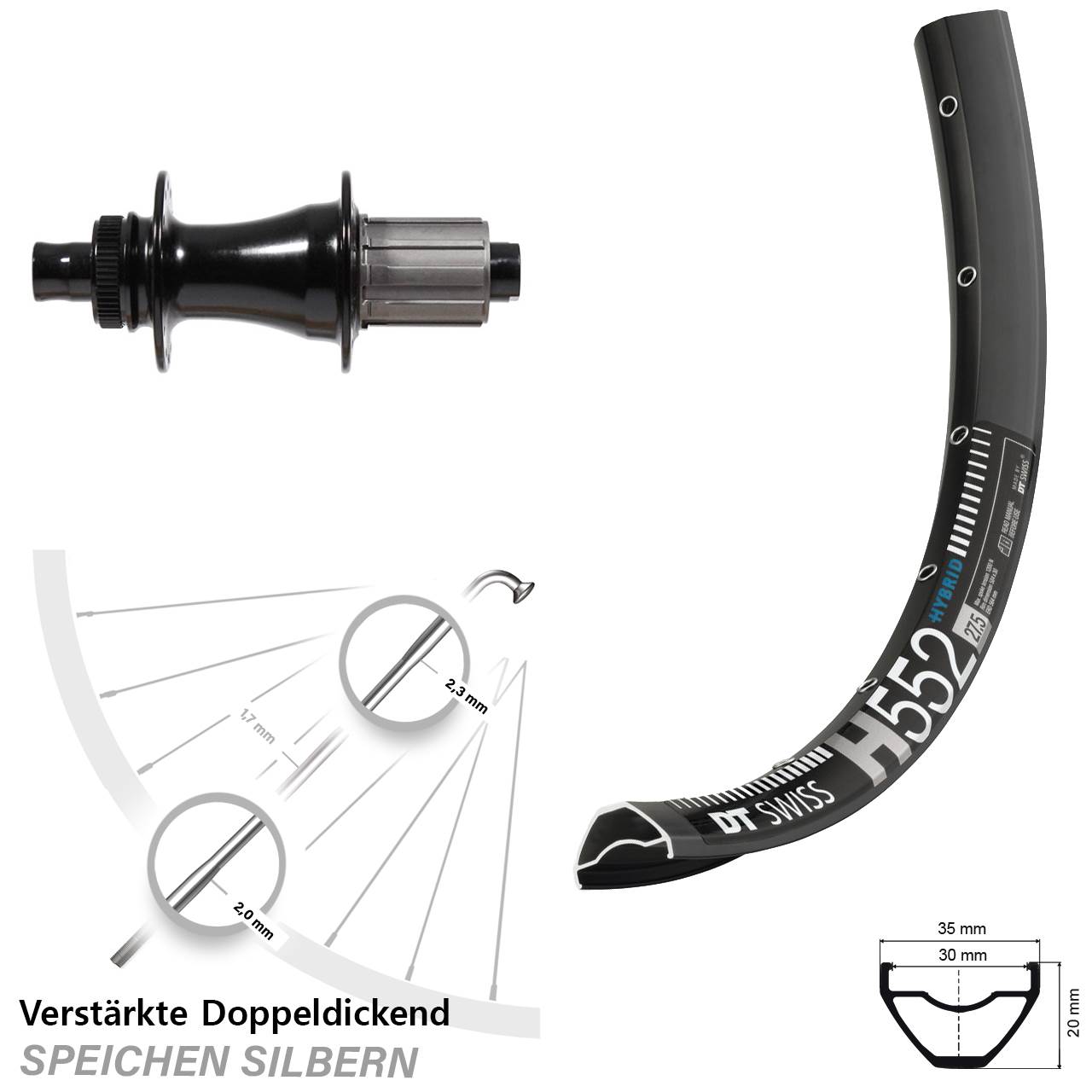 29 Zoll DT Swiss H 552 Formula Boost Centerlock Hinterrad 12x148 Boost 8-11 fach HG