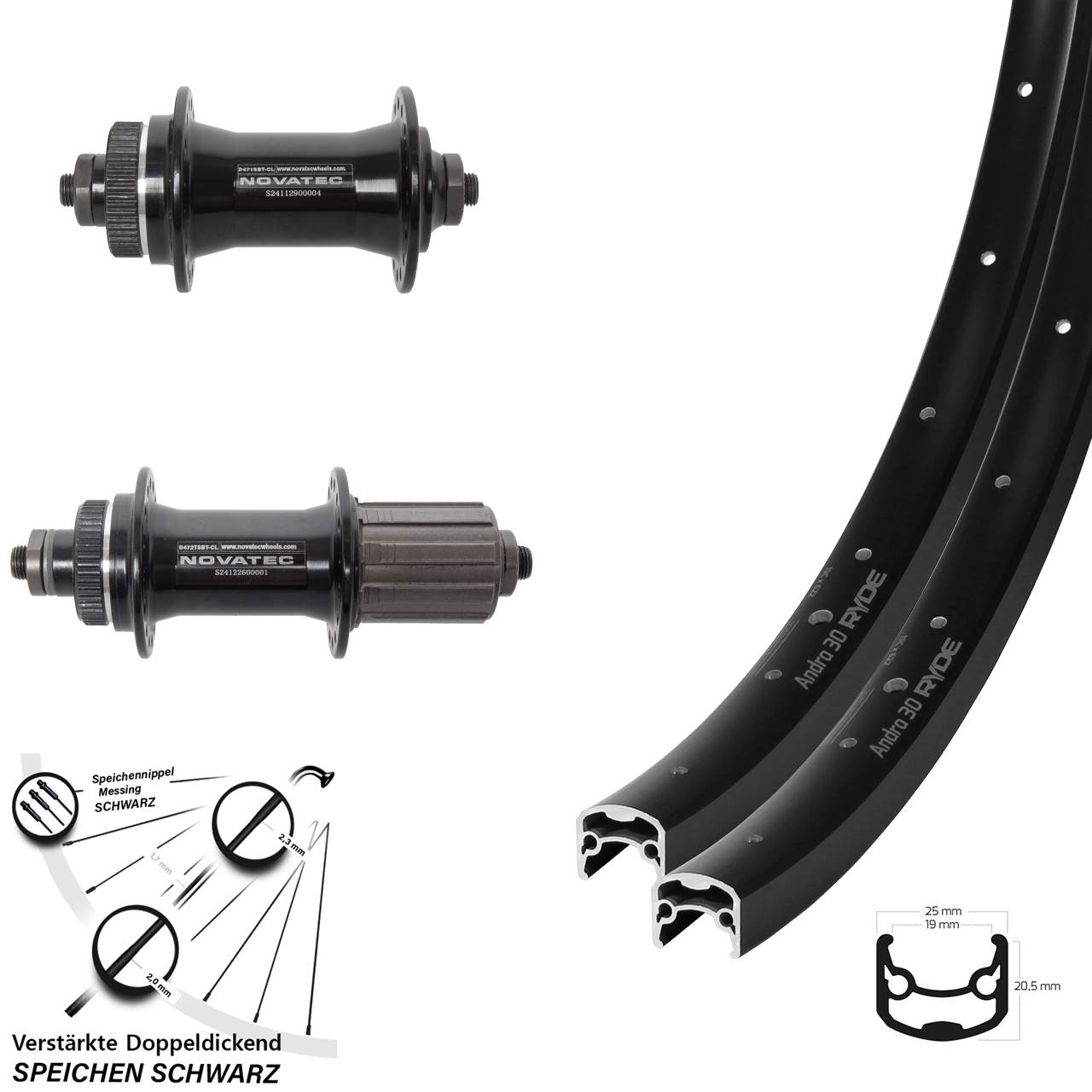 Ryde Andra 30 Novatec D471 Novatec D472 28 Zoll Centerlock Laufradsatz QR 8-12 fach HG