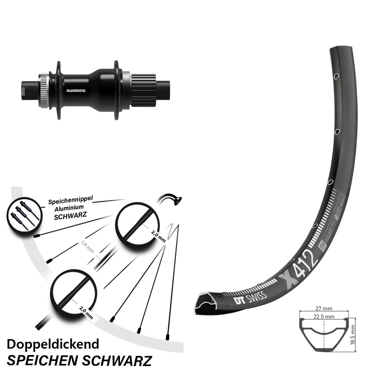 Centerlock Hinterrad 28 Zoll DT Swiss X 412 Shimano FH-TC500-B Micro Spline 12x148