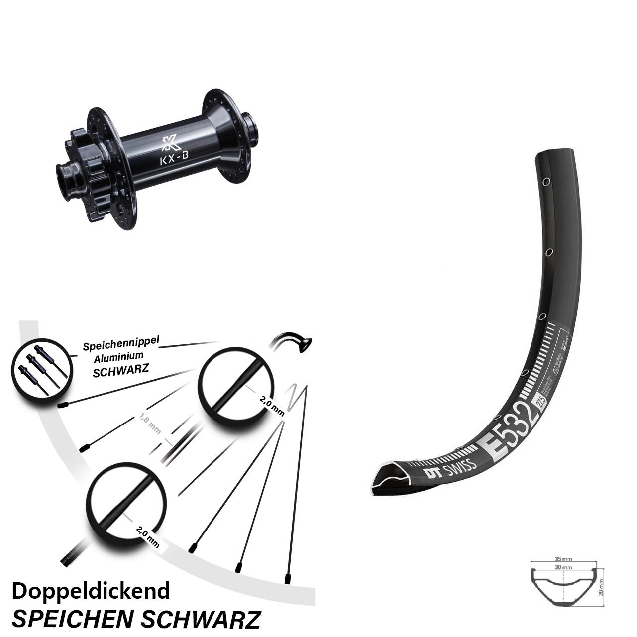 27,5 Zoll Vorderrad DT Swiss E 532 KX-B 6-Loch Boost