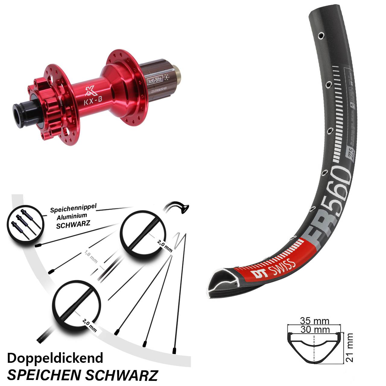 Disc Hinterrad 12x148 26 Zoll DT Swiss FR 560 KX-B rot 8-12 fach HG