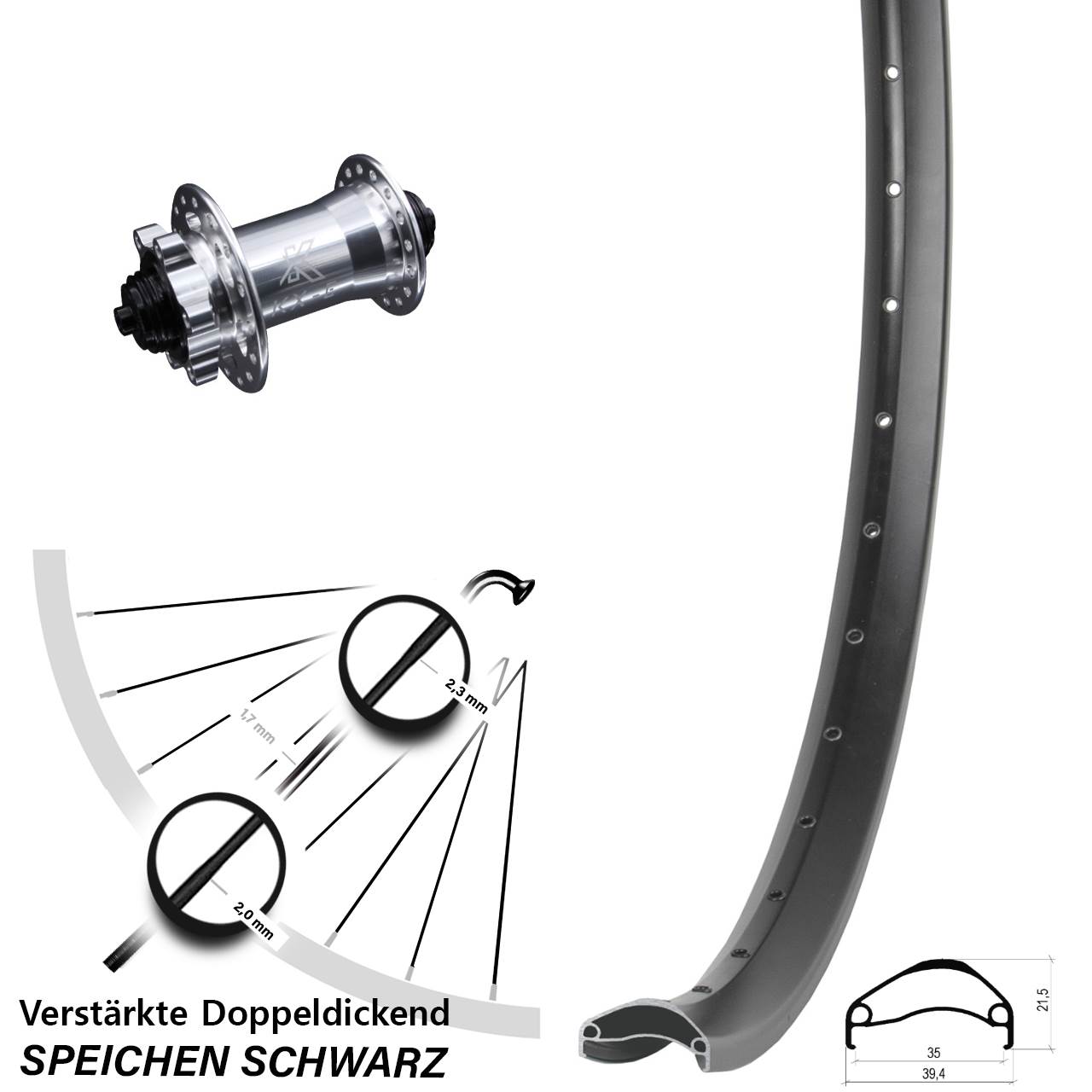 Ambrosio E35 KX-E verstärkt 27,5 Zoll Disc Vorderrad QR