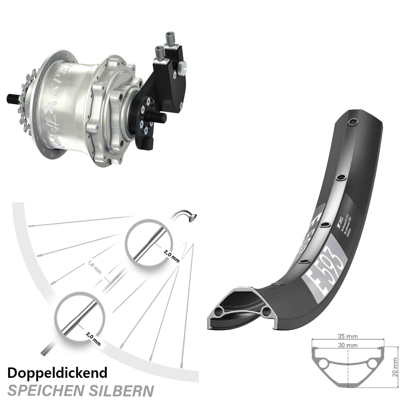 Disc Laufrad 29 Zoll DT Swiss E593 Rohloff Speedhub TS DB OEM Tandem