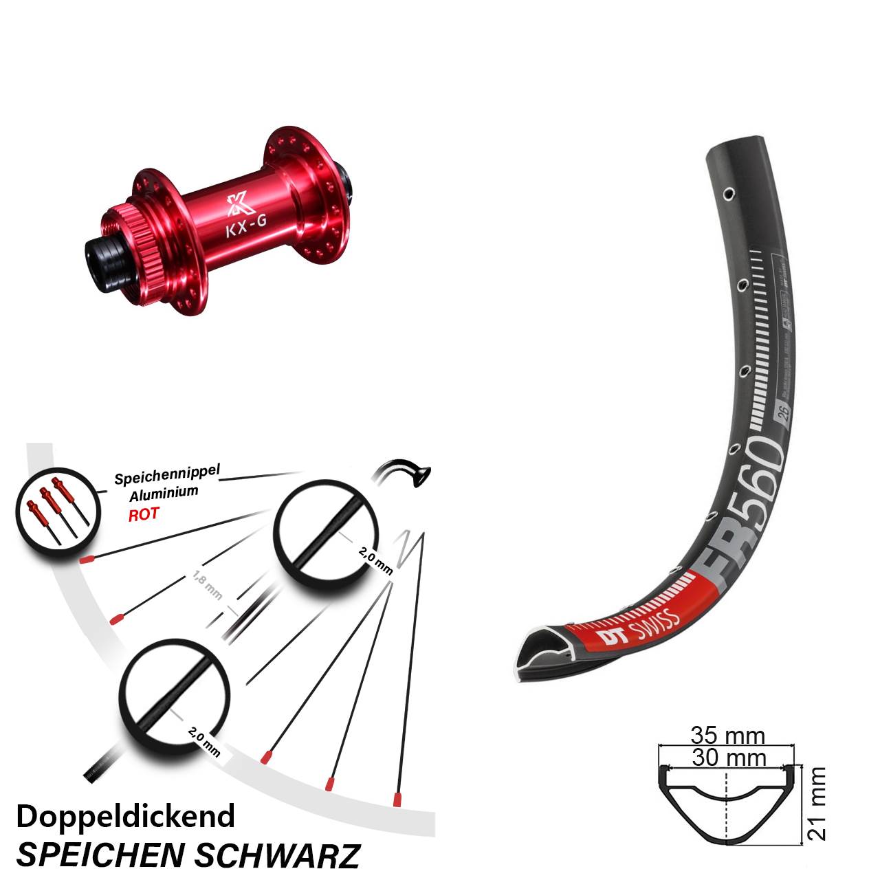 26 Zoll DT Swiss FR 560 KX-G rot Centerlock Vorderrad 15x100