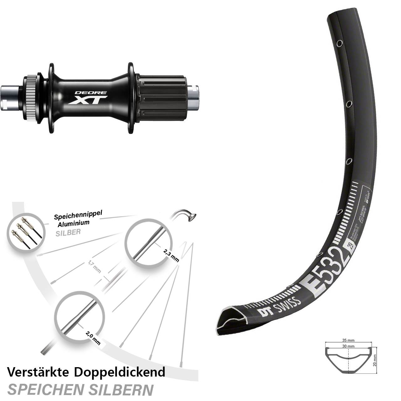 DT Swiss E532 Shimano XT FH-M8010-B 29 Zoll Hinterrad Centerlock 12x148 8-11 fach