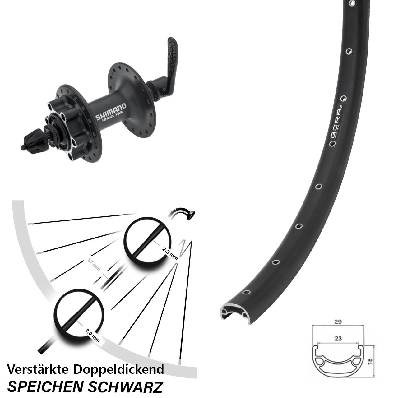 Disc Laufrad QR 28-29 Zoll Gora 23 Shimano HB-M475