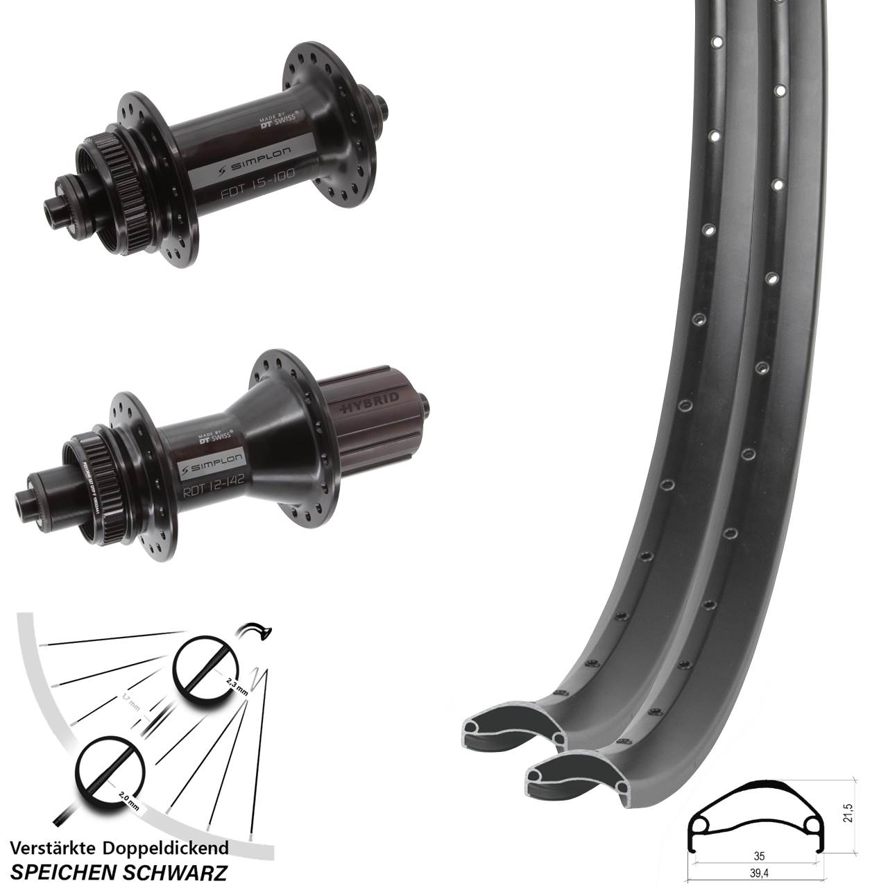 29 Zoll Ambrosio E35 DT Swiss 370 Hybrid Laufradsatz Centerlock QR 8-11 fach HG