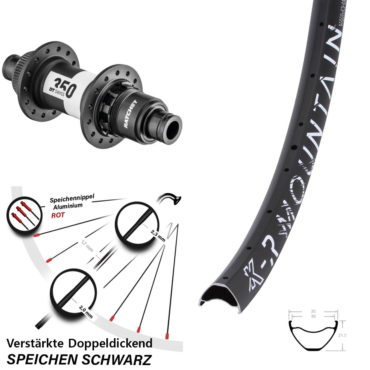 KX-R Mountain DT Swiss 350 27,5 Zoll Hinterrad Centerlock 12x148 Boost XD