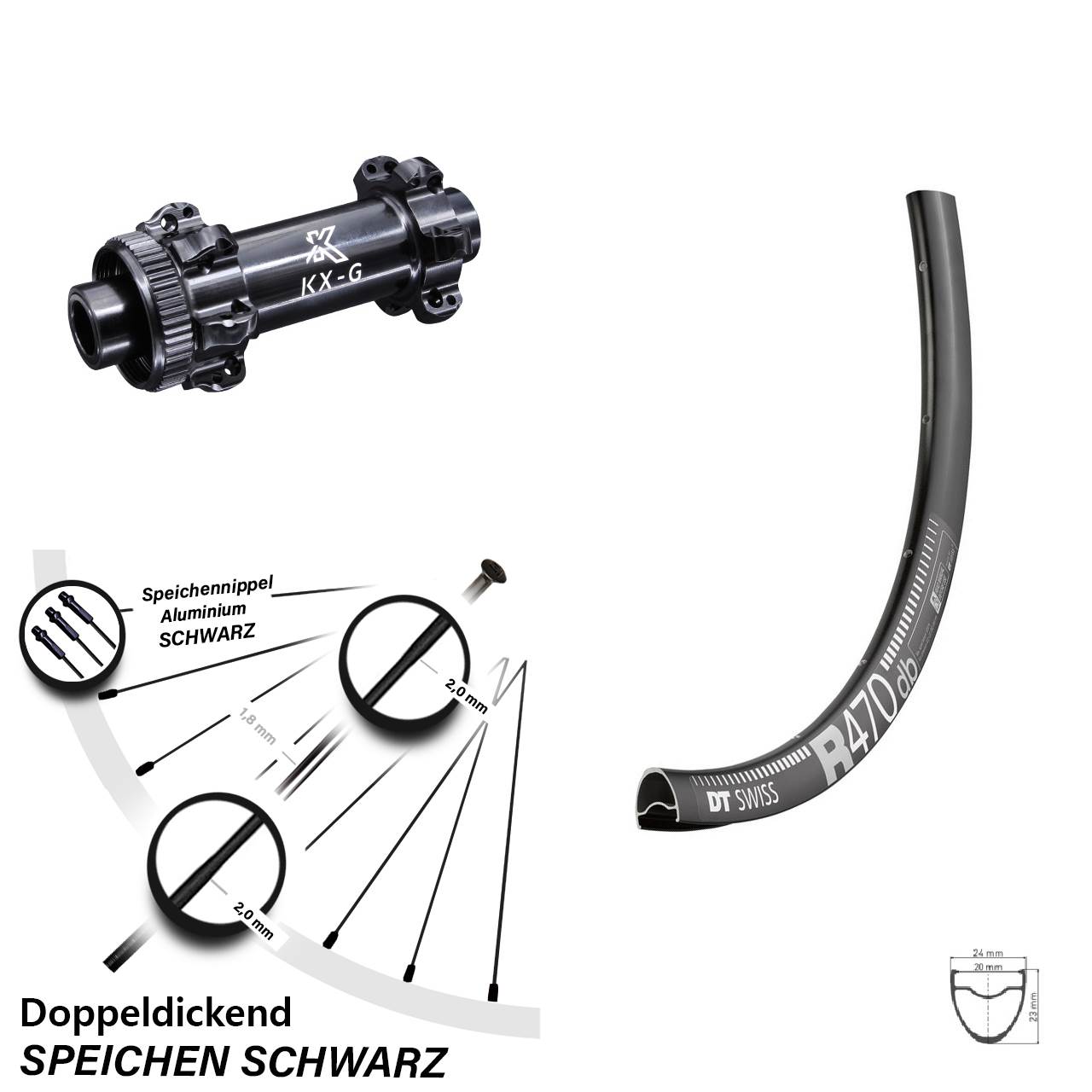 28 Zoll Vorderrad KX-G 12x100 mm Straightpull DT Swiss R 470 DB Centerlock