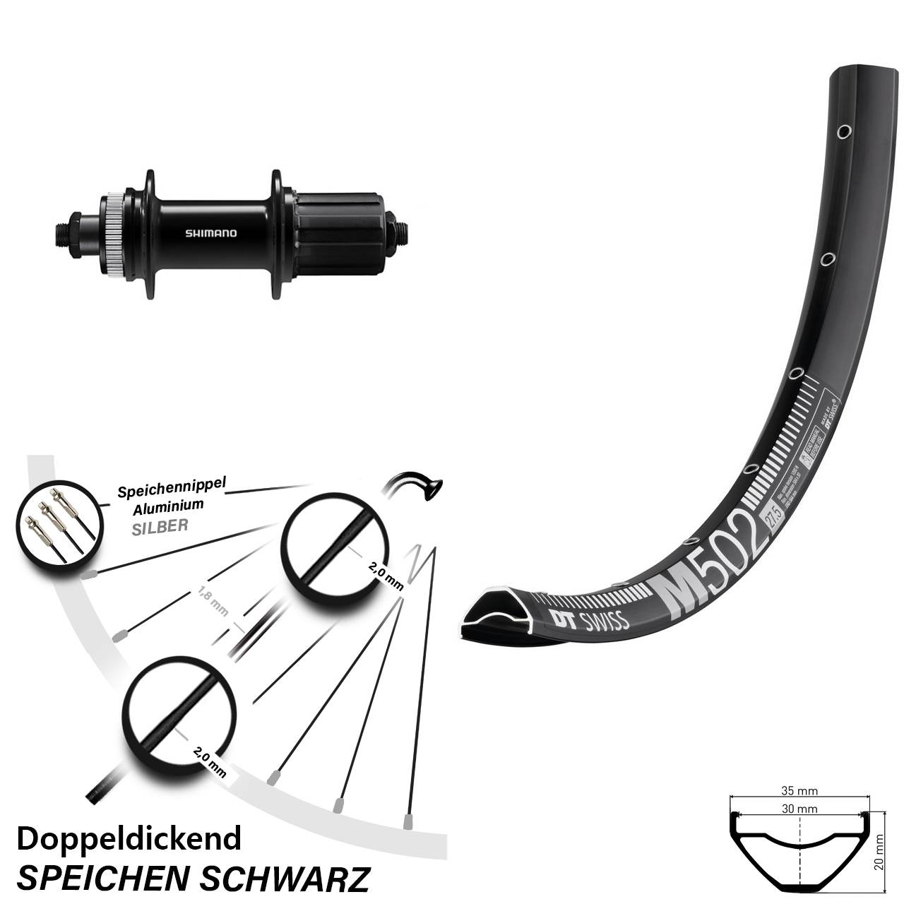 Hinterrad 29 Zoll DT Swiss M 502 Shimano QC400