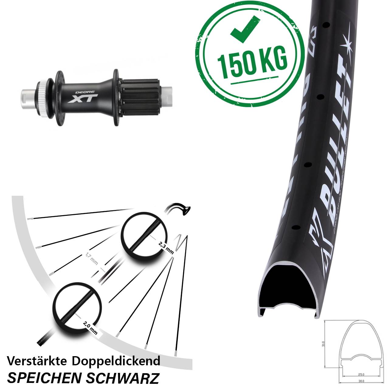 Disc Laufrad 12x142 28 Zoll KX Bullet Shimano XT 8-11 fach