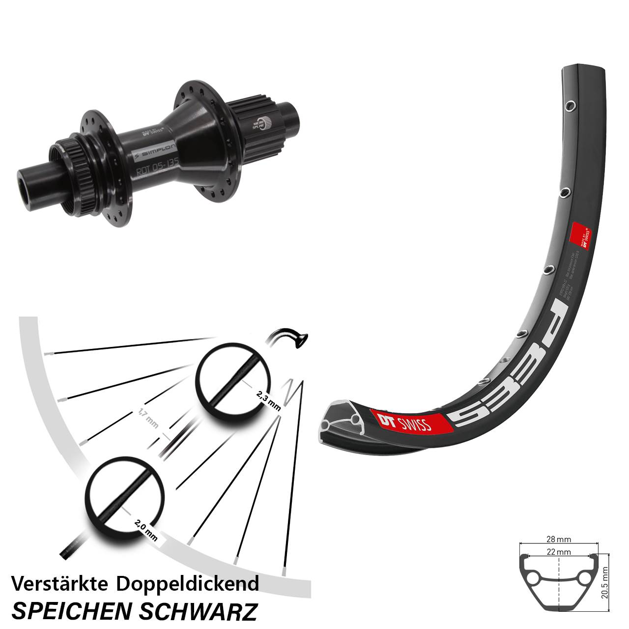 27,5 Zoll DT Swiss 533d 370 Hybrid Disc Hinterrad 12x142 Shimano Micro Spline