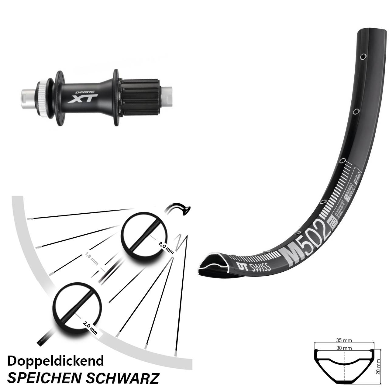 27,5 Zoll DT Swiss M502 Shimano FH-M788 Hinterrad Centerlock 12x142 8-11 fach