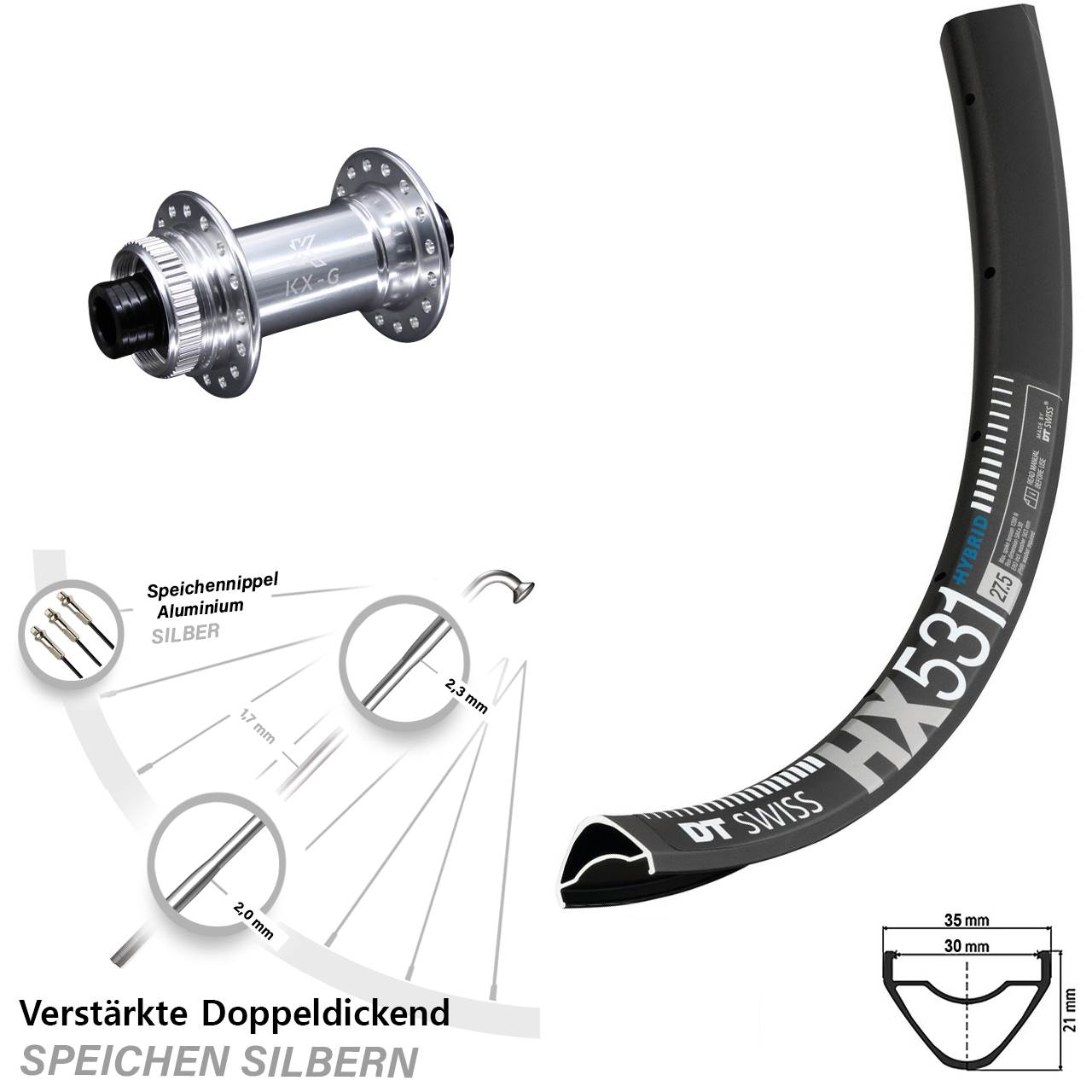 Vorderrad Centerlock 29 Zoll DT Swiss HX531 KX-G 15x100