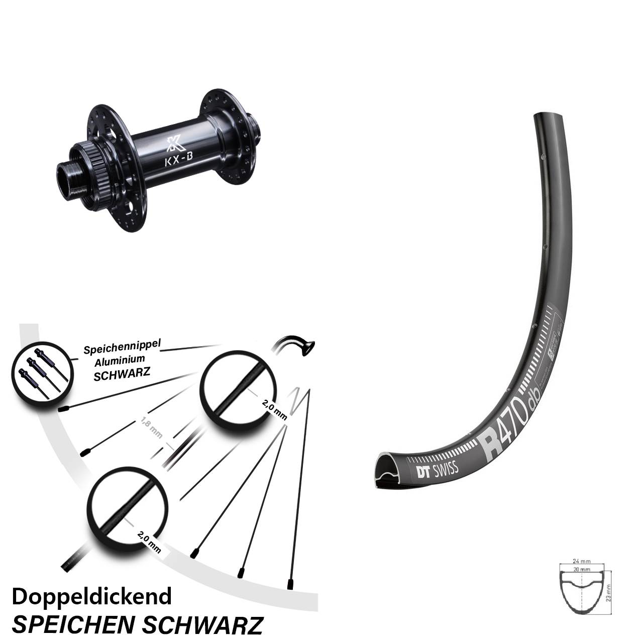 28 Zoll Vorderrad DT Swiss R 470 DB Road KX-Boost 12x110 mm Centerlock
