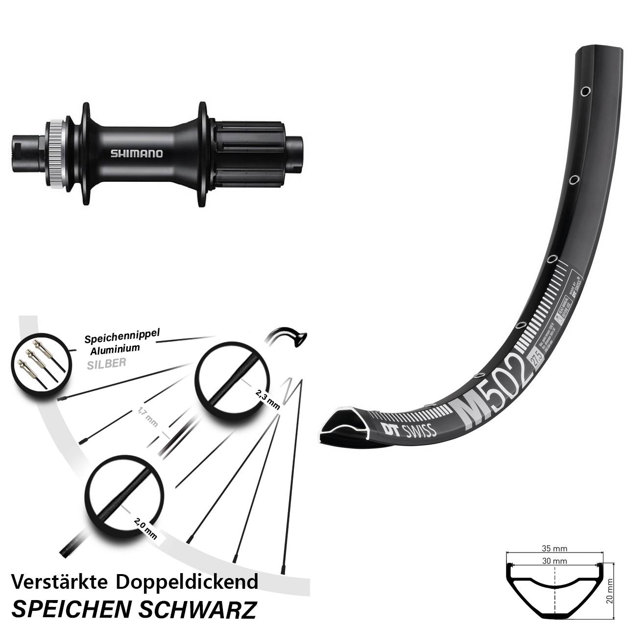 Disc Hinterrad 12x142 29 Zoll DT Swiss M 502 Shimano FH-MT400 8-11 fach HG