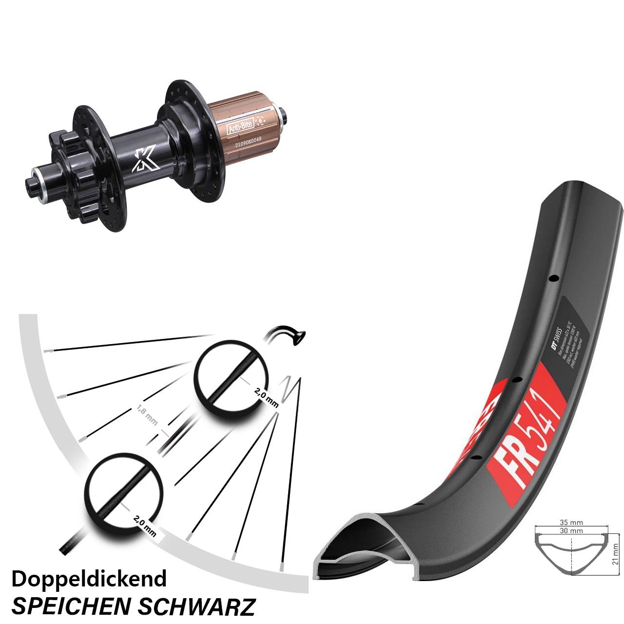 DT Swiss FR 541 KX-M 27,5 Zoll Hinterrad 6-Loch QR 8-12 fach HG