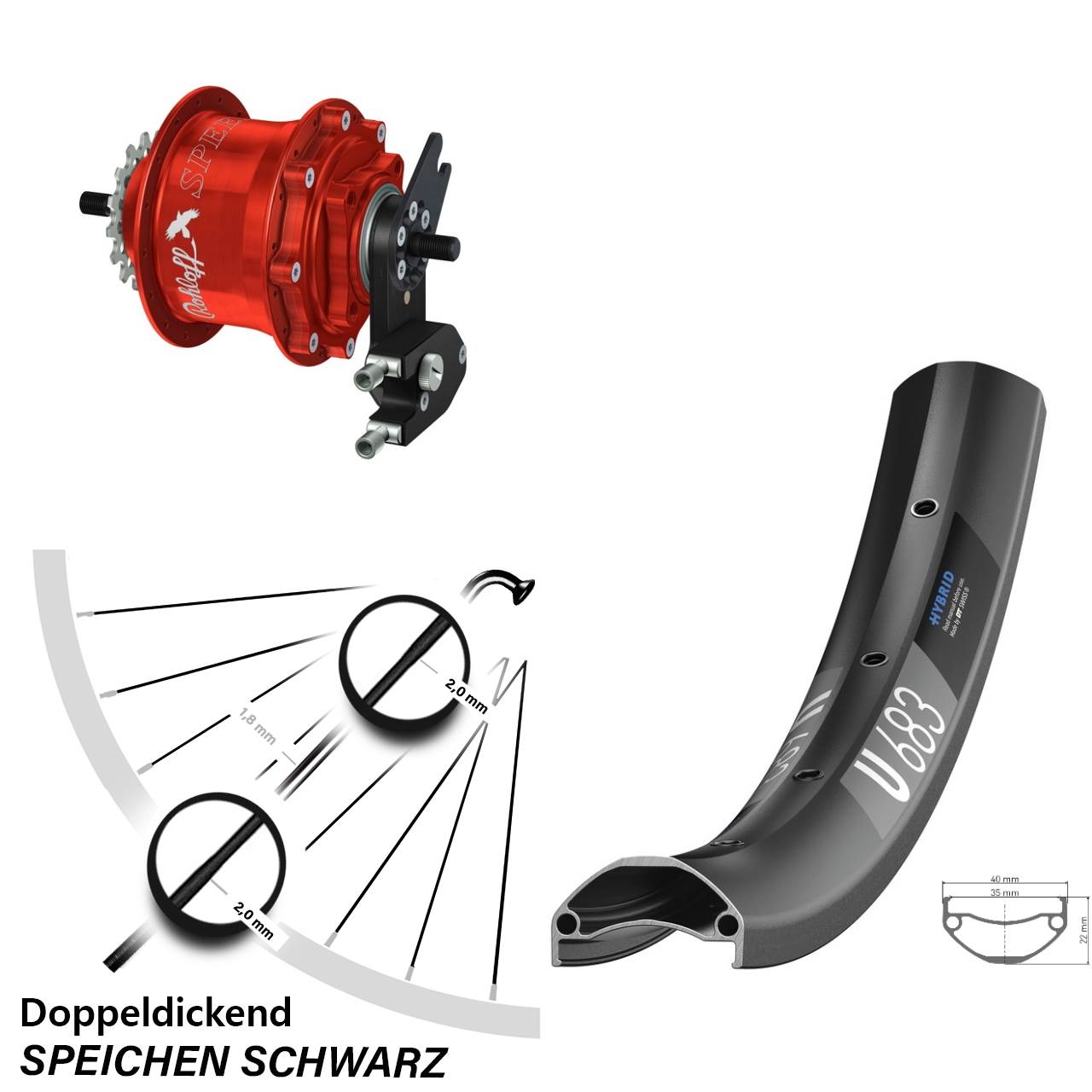 DT Swiss U683 Rohloff Speedhub TS DB OEM2 rot 27,5 Zoll Disc Hinterrrad