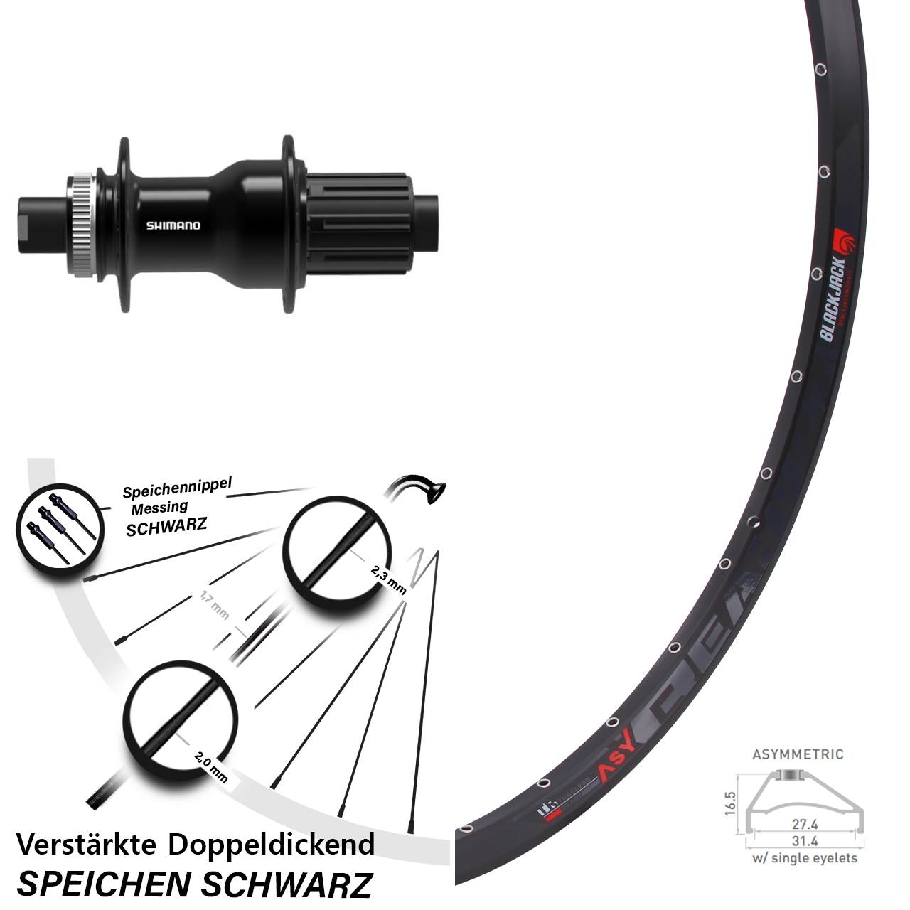 Hinterrad 27,5 Zoll Rodi Ready 27 Disc Shimano FH-TC500-HM-B Boost