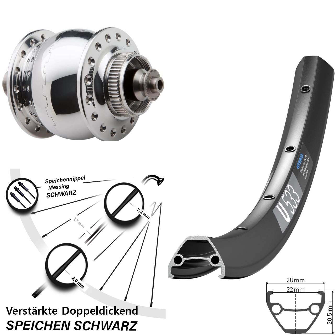 SON 28 DT Swiss U 533 29 Zoll Disc Laufrad mit Nabendynamo für Schnellspanner