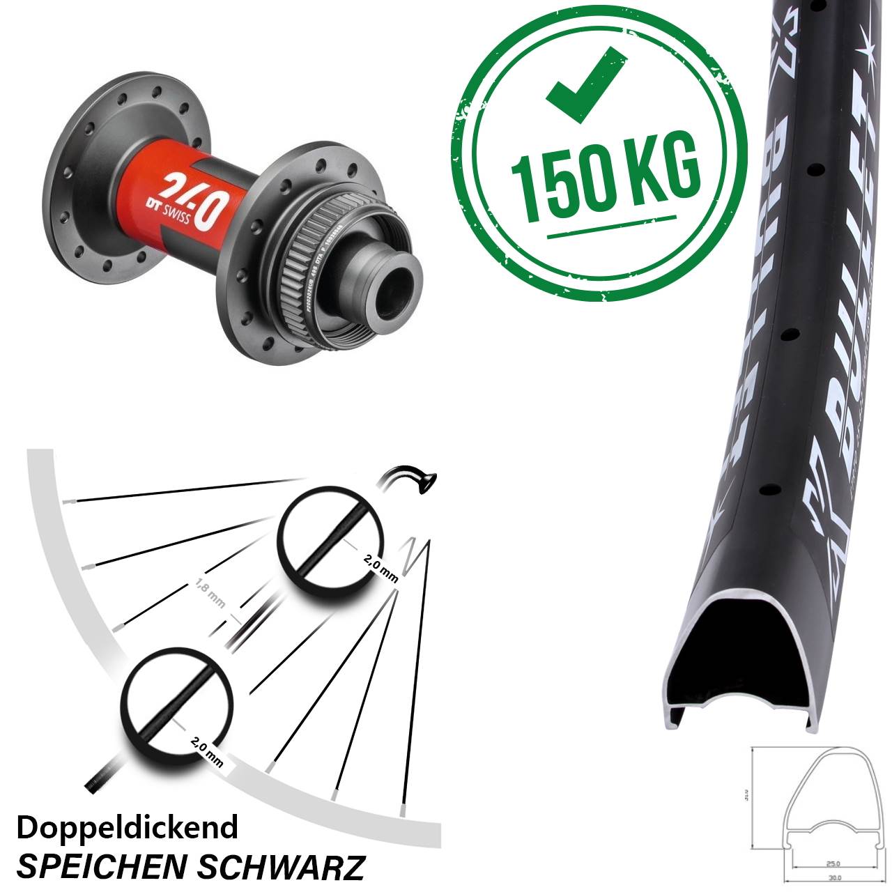 28 Zoll KX Bullet OS DT Swiss 240 Vorderrad 12x100 Centerlock