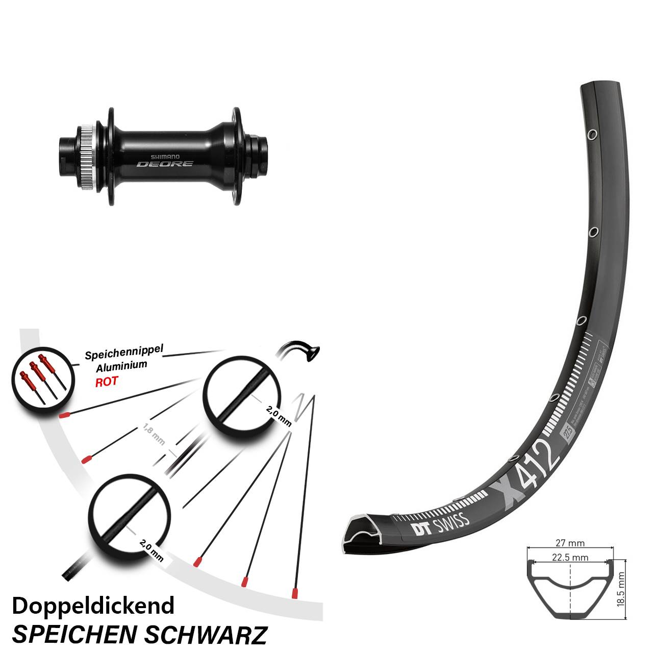 29 Zoll DT Swiss X 412 Shimano Deore Disc Laufrad 15x110 Boost