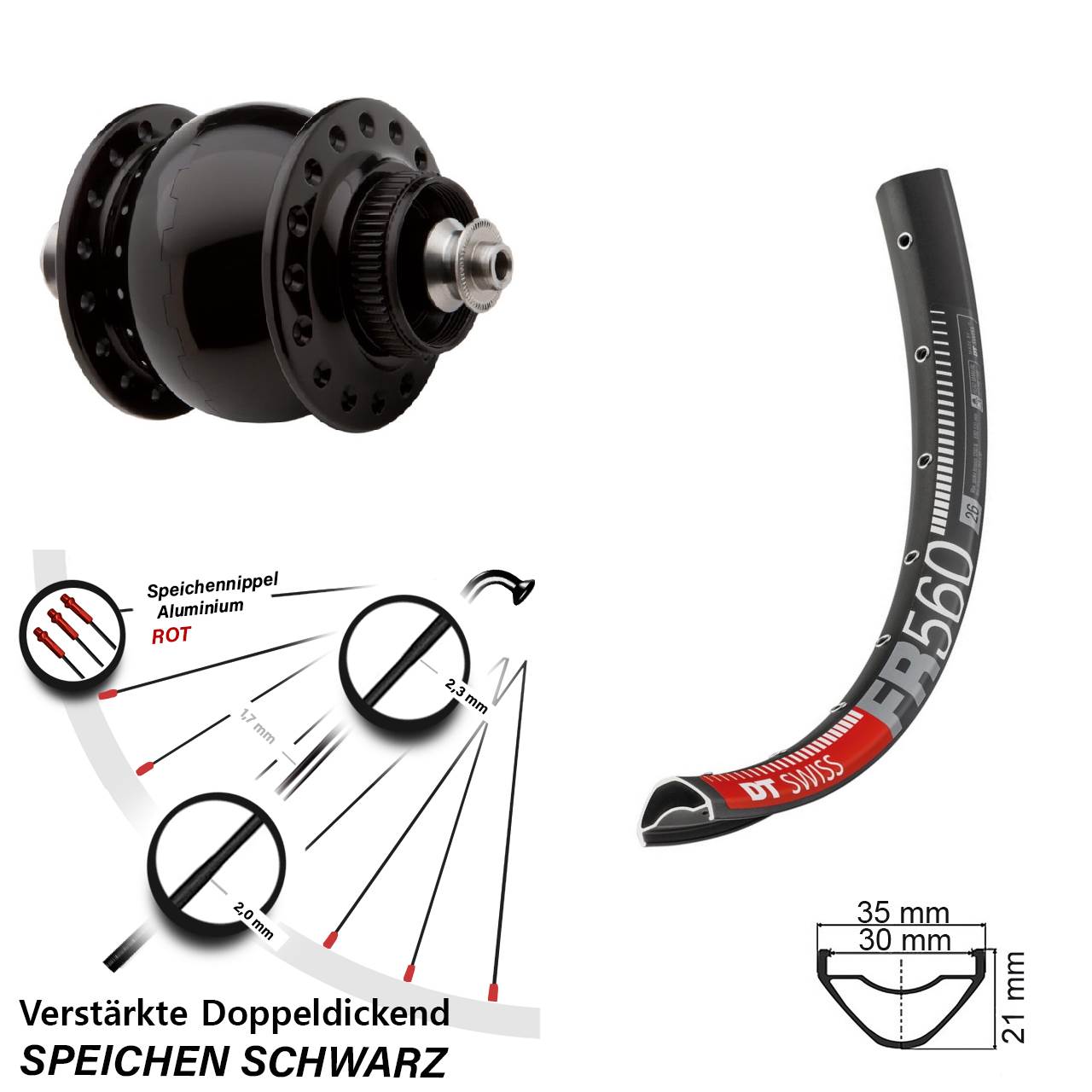 Disc Nabendynamo-Laufrad 26 Zoll DT Swiss FR560 SON delux QR