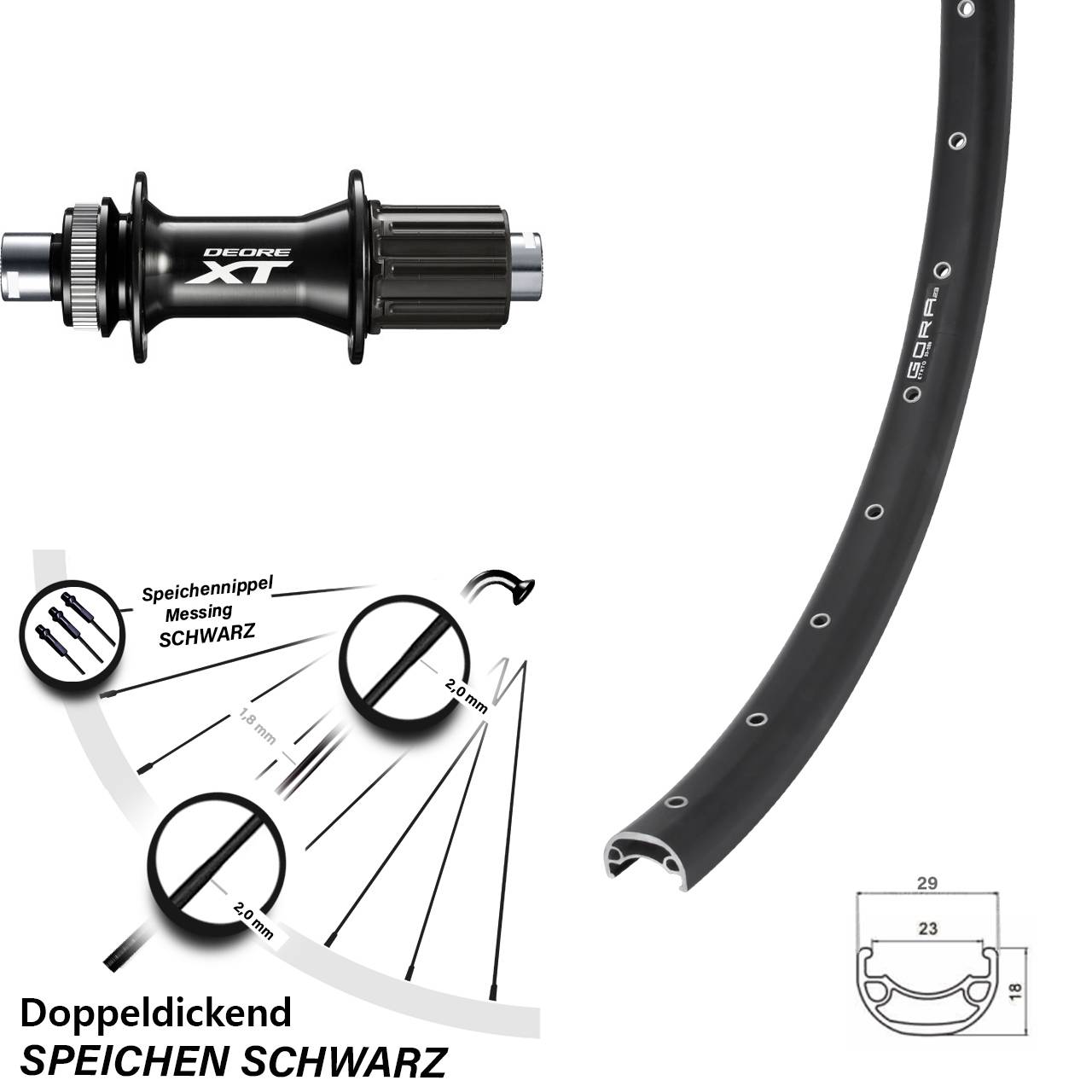 Disc Hinterrad 29 Zoll Gora 23 Shimano XT Boost