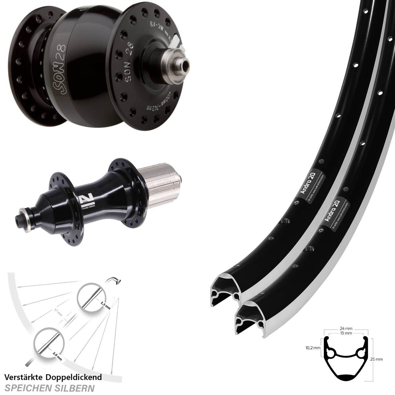 Ryde Andra 20 Novatec F162 Heavy Duty SON 28 Zoll Laufradsatz QR 8-12 fach