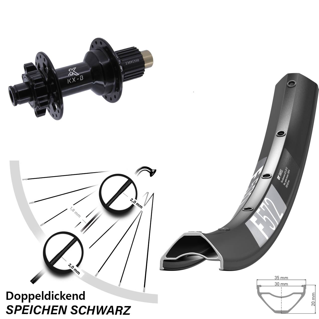 Disc Hinterrad 12x148 29 Zoll DT Swiss F572 KX-B Shimano Micro Spline