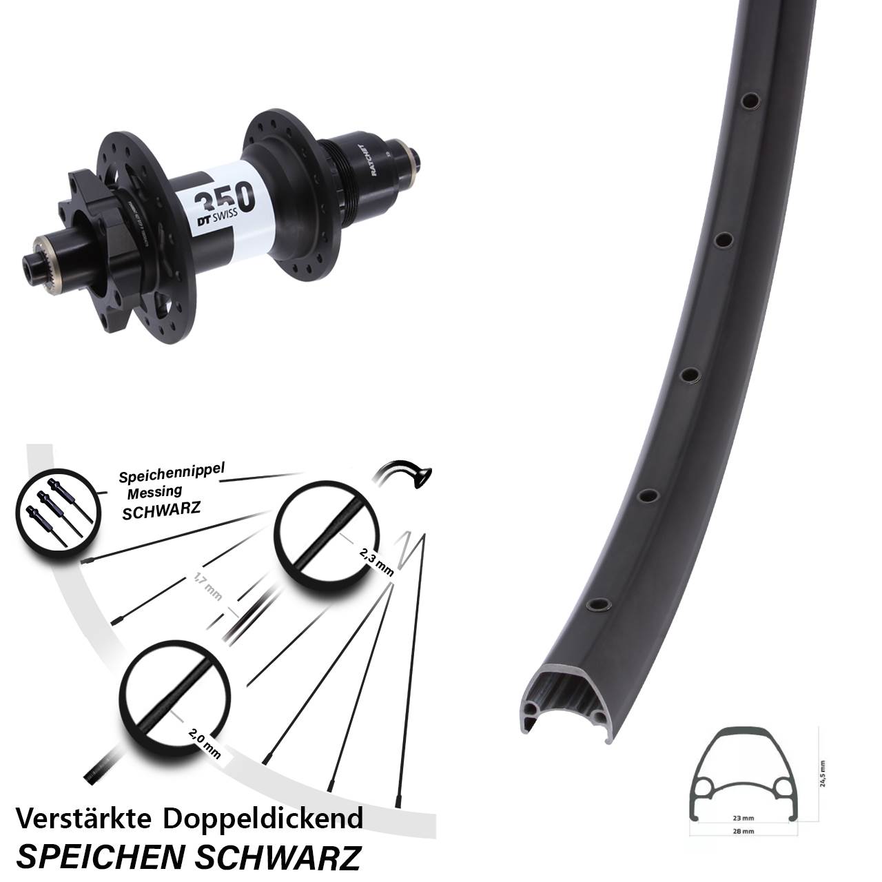 Ambrosio Sport DT Swiss 350 28 Zoll 6-Loch Hinterrad QR Boost SRAM XD